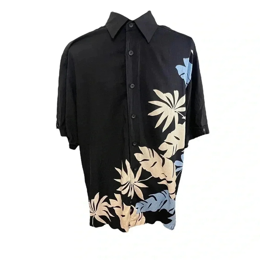 Cubavera 100% Viscose Black Tropical Button Down Casual Beach Shirt Men’s M